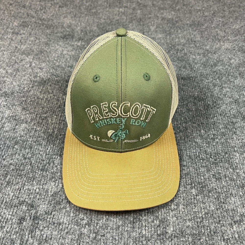 Prairie Mountain Trucker Hat Cap Mens Green Yellow Prescott Whiskey Row Snapback